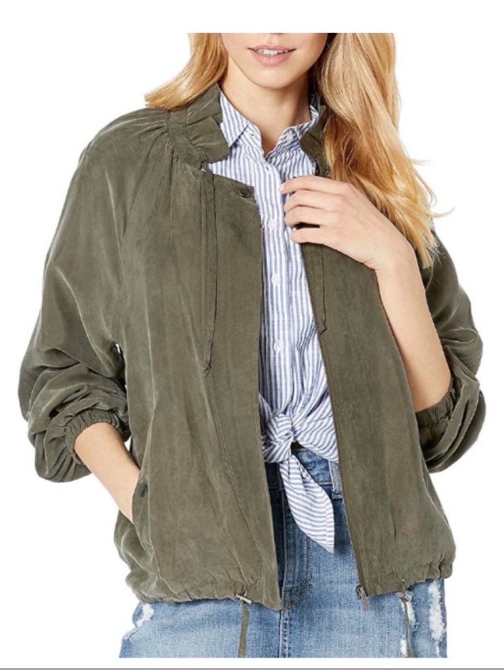 1. STATE Olive Green Lightweight Bomber Jacket